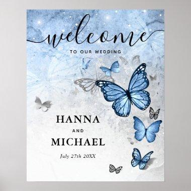 Silver and Baby Blue Butterfly Welcome Wedding Poster