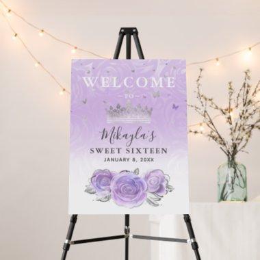 Silver and Light Purple Roses Welcome Party Foam Board