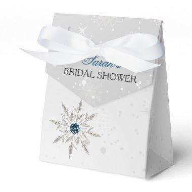 silver aqua snowflakes bridal shower favor box