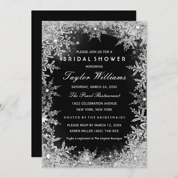Silver Black Jewel Snowflake Bridal Shower Invitations