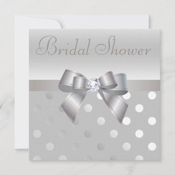 Silver Bow, Diamond & Polka Dots Bridal Shower Invitations