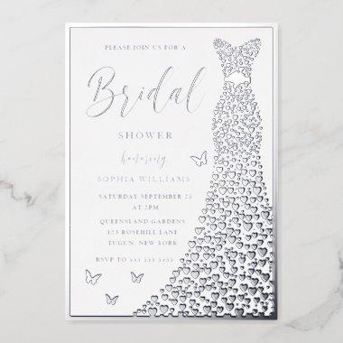 Silver Foil Dress & Border Bridal Shower Foil Invitations