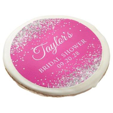 Silver Glitter Hot Pink Bridal Shower Sugar Cookie