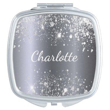 Silver glitter name compact mirror