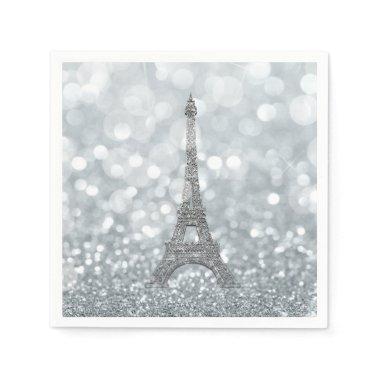 Silver Glitter Sparkle Paris Eiffel Tower Glam Napkins