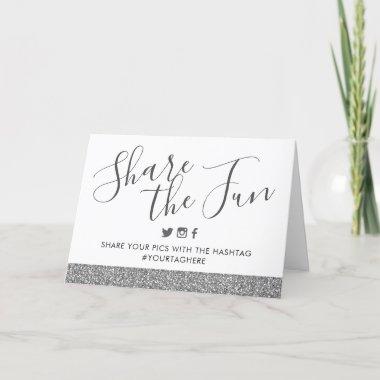 Silver Glitter Wedding Party Hashtag Sign Table Card