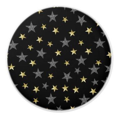 Silver & Gold Stars Black Hollywood Star Glam Ceramic Knob