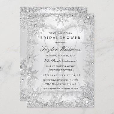 Silver Jewel Snowflake Bridal Shower Corset Invitations
