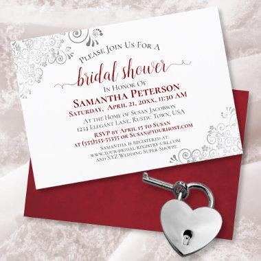 Silver Lace Elegant Red & White Bridal Shower Invitations