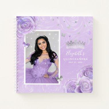 Silver Light Purple Rose Elegant Quinceanera Guest Notebook