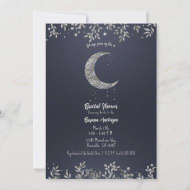 Silver Moon Blue Botanical Bridal Shower Invitations