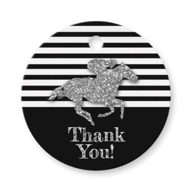 Silver Race Horse on Black Stripes Favor Tags