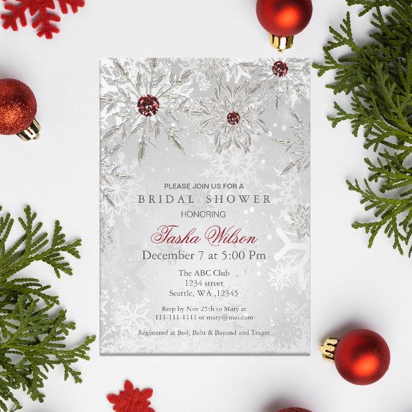 Silver Red Crystal Snowflakes Winter Bridal Shower Invitations