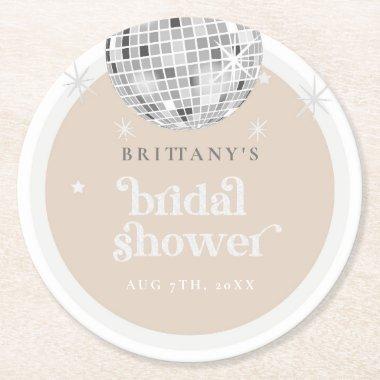 Silver Retro Disco Groovy Bridal Shower Round Paper Coaster