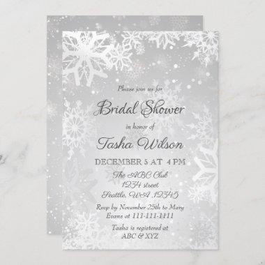 Silver Snowflakes Winter Bridal Shower Invitations