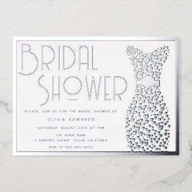 Silver Wedding Gown Elegant Bridal Shower Foil Invitations