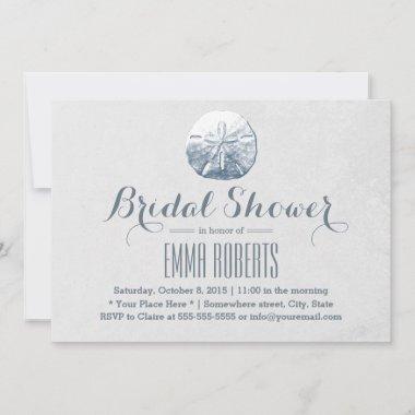 Simple Beach Sand Dollar Silver Bridal Shower Invitations