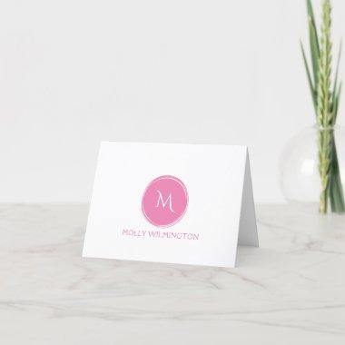 Simple Circle Monogram Pink Folded Note Invitations