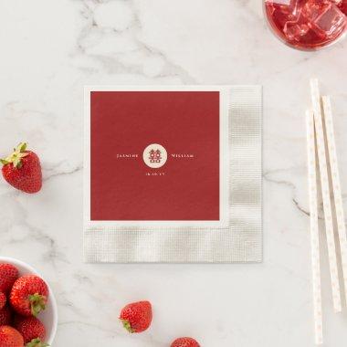 Simple Circle Red Double Happiness Chinese Wedding Napkins