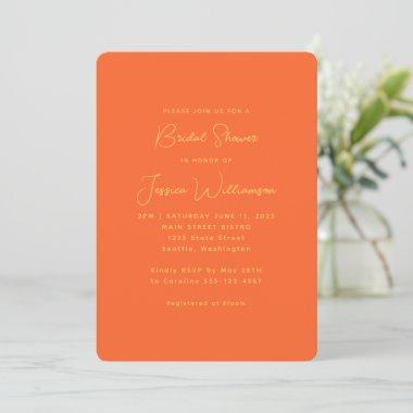 Simple Cute Aesthetic Orange Yellow Bridal Shower Invitations