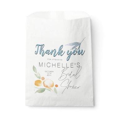 Simple Dusty Blue and Peach Floral Bridal Shower Favor Bag