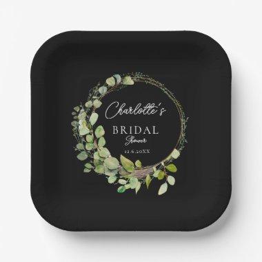 Simple, elegant eucalyptus Bridal Shower  Paper Plates
