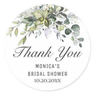 Simple Elegant Eucalyptus Greenery Bridal Shower Classic Round Sticker
