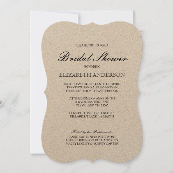Simple Elegant Typography Kraft Bridal Shower Invitations