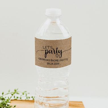 Simple Faux Kraft Let's Party Bachelorette Water Bottle Label