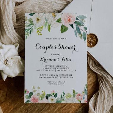 Simple Floral Green Calligraphy Couples Shower Invitations