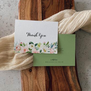 Simple Floral Green Calligraphy Flat Wedding Thank You Invitations