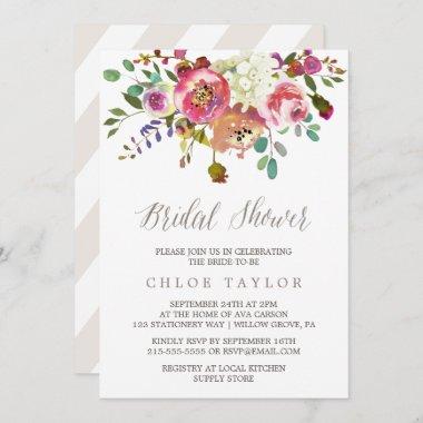Simple Floral Watercolor Bouquet Bridal Shower Invitations