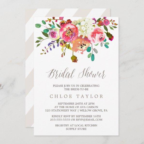 Simple Floral Watercolor Bouquet Bridal Shower Invitations