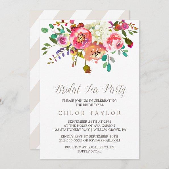 Simple Floral Watercolor Bouquet Bridal Tea Party Invitations