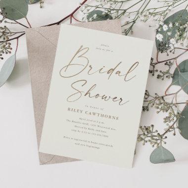 Simple Gold Script Bridal Shower Invitations