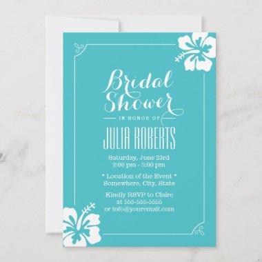 Simple Hibiscus Flowers Turquoise Bridal Shower Invitations