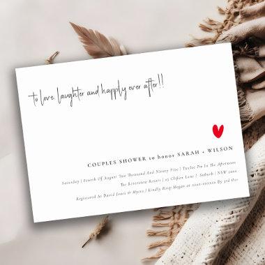 Simple Minimal Red Heart Script Couples Shower Invitations