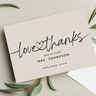 Simple Modern Script Love and Thanks Bridal Shower Thank You Invitations