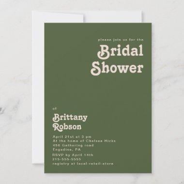Simple Retro Vibes | Olive Green Bridal Shower Invitations