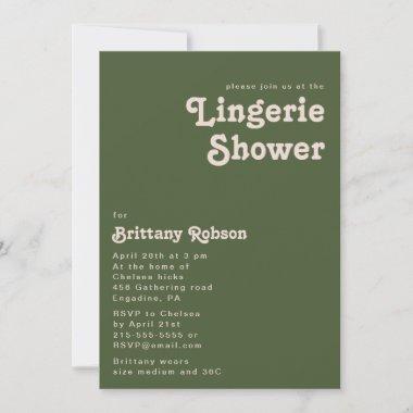 Simple Retro Vibes | Olive Green Lingerie Shower Invitations