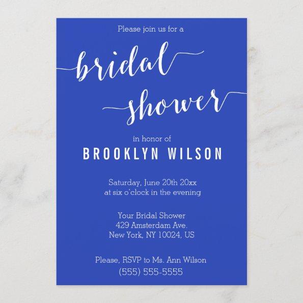 Simple Royal Blue White Bridal Shower Invitations
