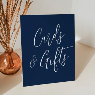 Simple Script Navy Wedding Invitations and Gifts Pedestal Sign