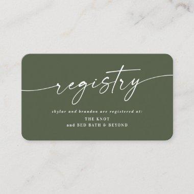 Simple Solid Dark Green Color Wedding Registry Enclosure Invitations