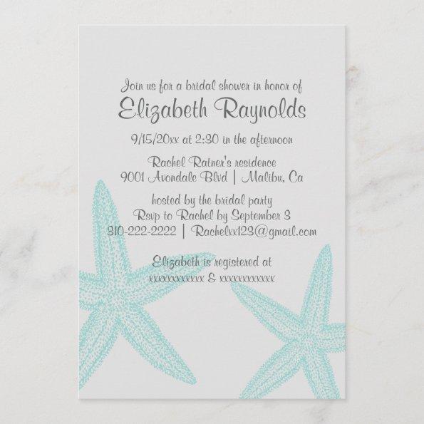Simple Starfish Bridal Shower Invitations