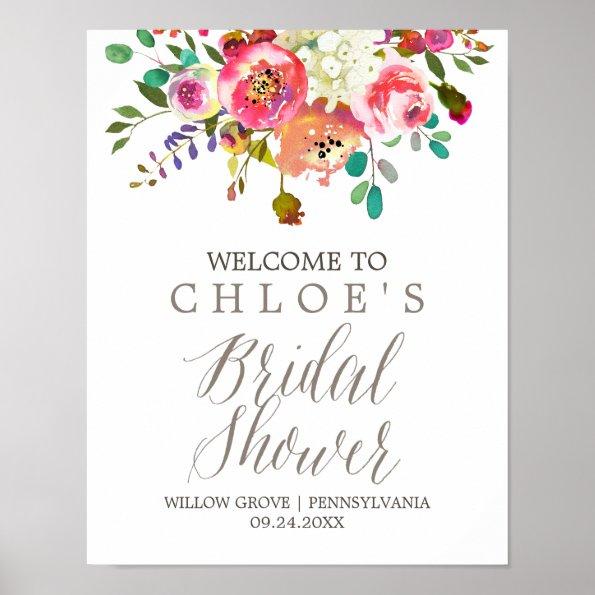 Simple Watercolor Bouquet Bridal Shower Welcome Poster