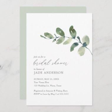 Simple Watercolor Eucalyptus Bridal Shower Invitations