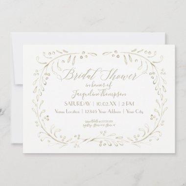 Simple Watercolor Gray Modern Leaf Bridal Shower Invitations