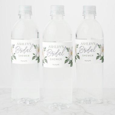 Simple White Floral Bridal Water Bottle Label