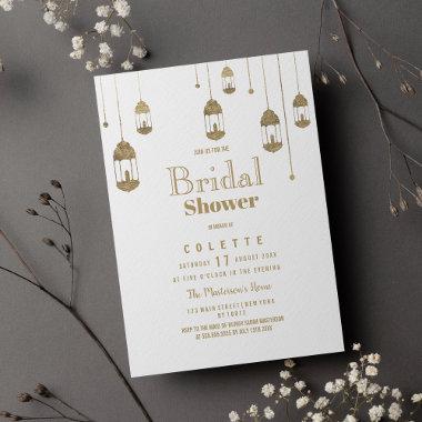 Simple white gold lantern lights Bridal Shower Invitations