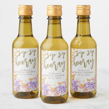 Sip Hooray Boho Chic Gold Butterfly Bridal Shower Wine Label